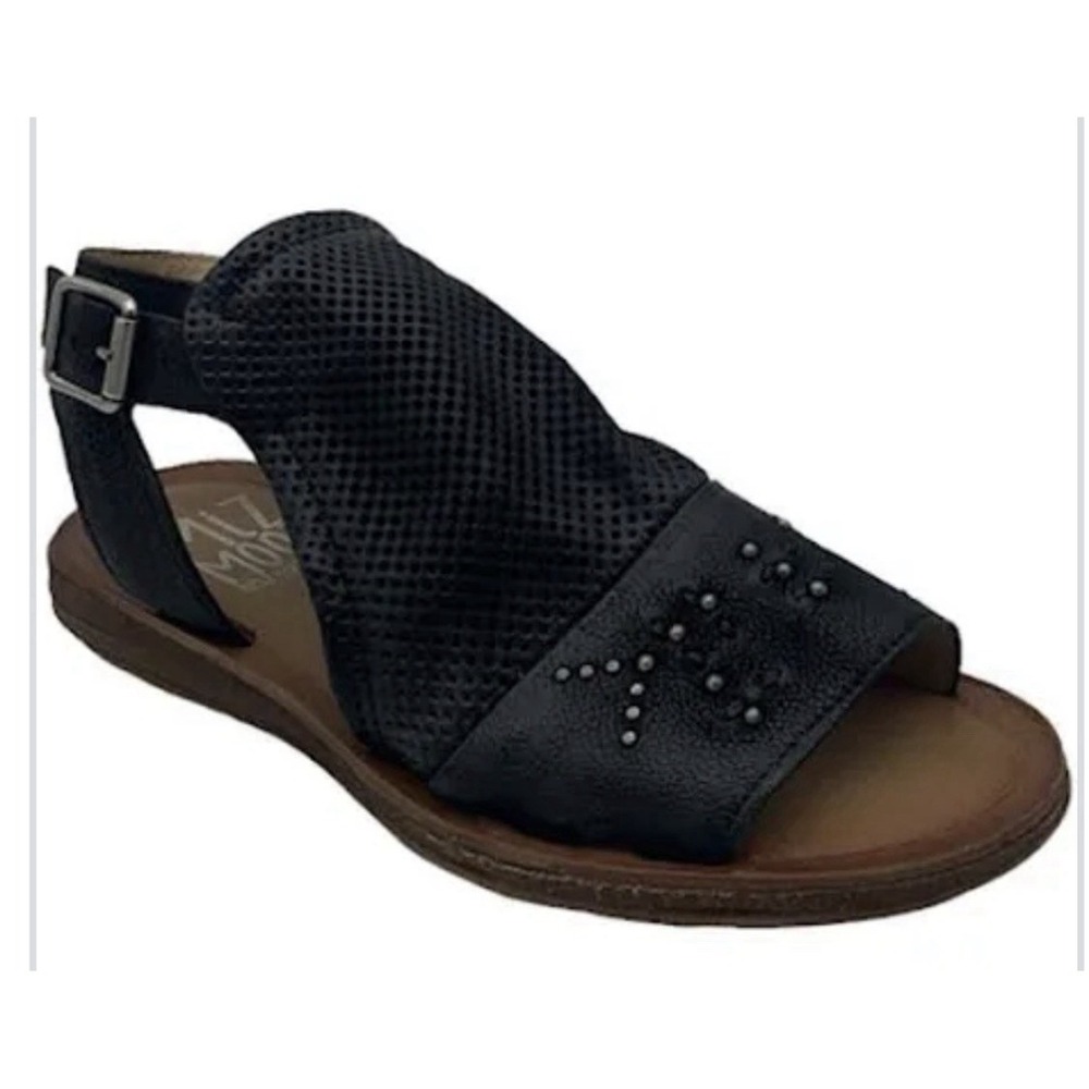Miz Mooz Leather Ankle-Strap Sandals Fifi Black Size 7.5 Wide Boho Comfort